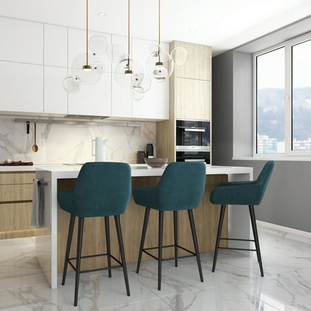 Simpli Home - Garey Counter Height Stool (Set of 2) - Teal Velvet