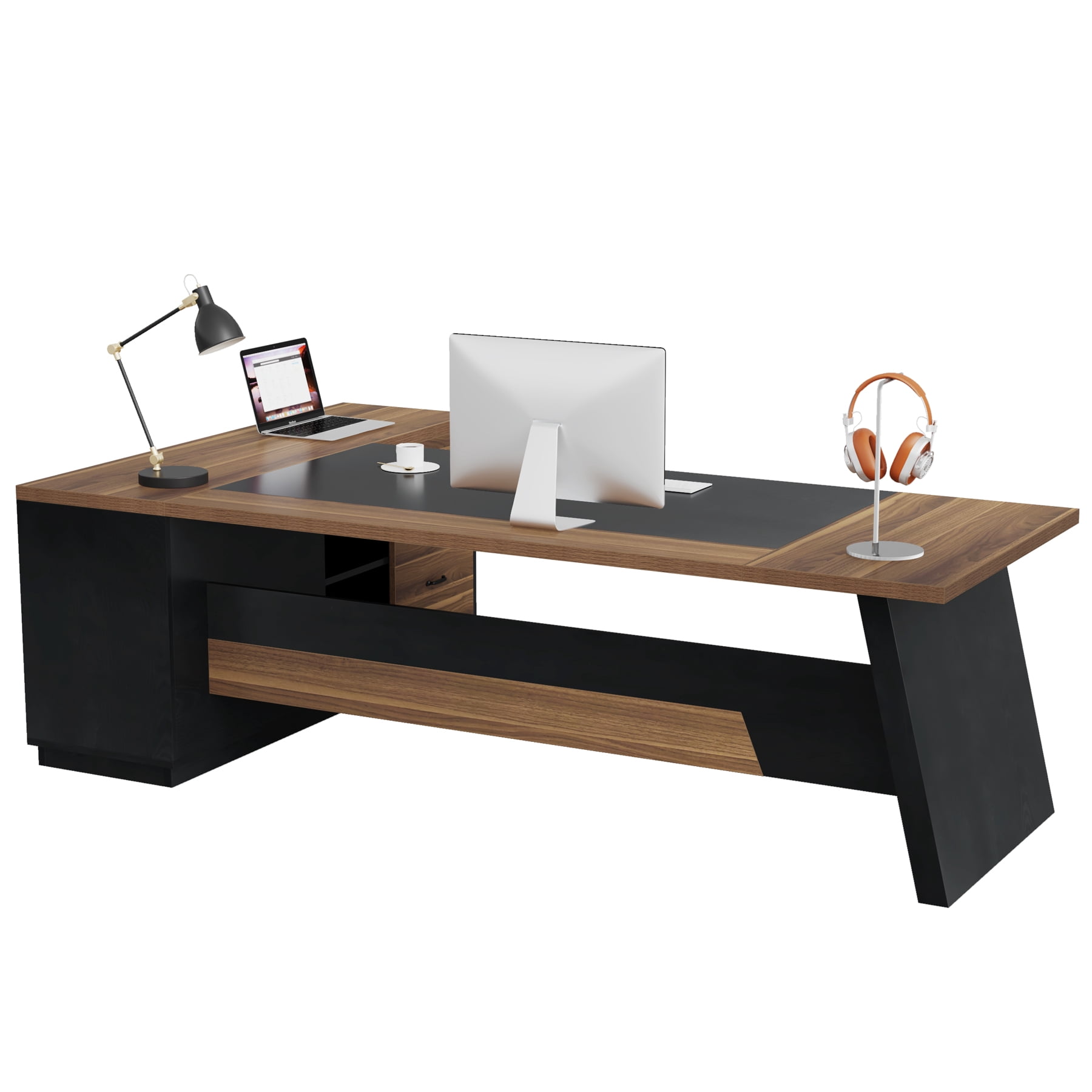Fnova 78" L-Shaped Executive Desk with Drawers, Large Office Desk with Storage, Modern Business Desk for Home Office and Commercial Use