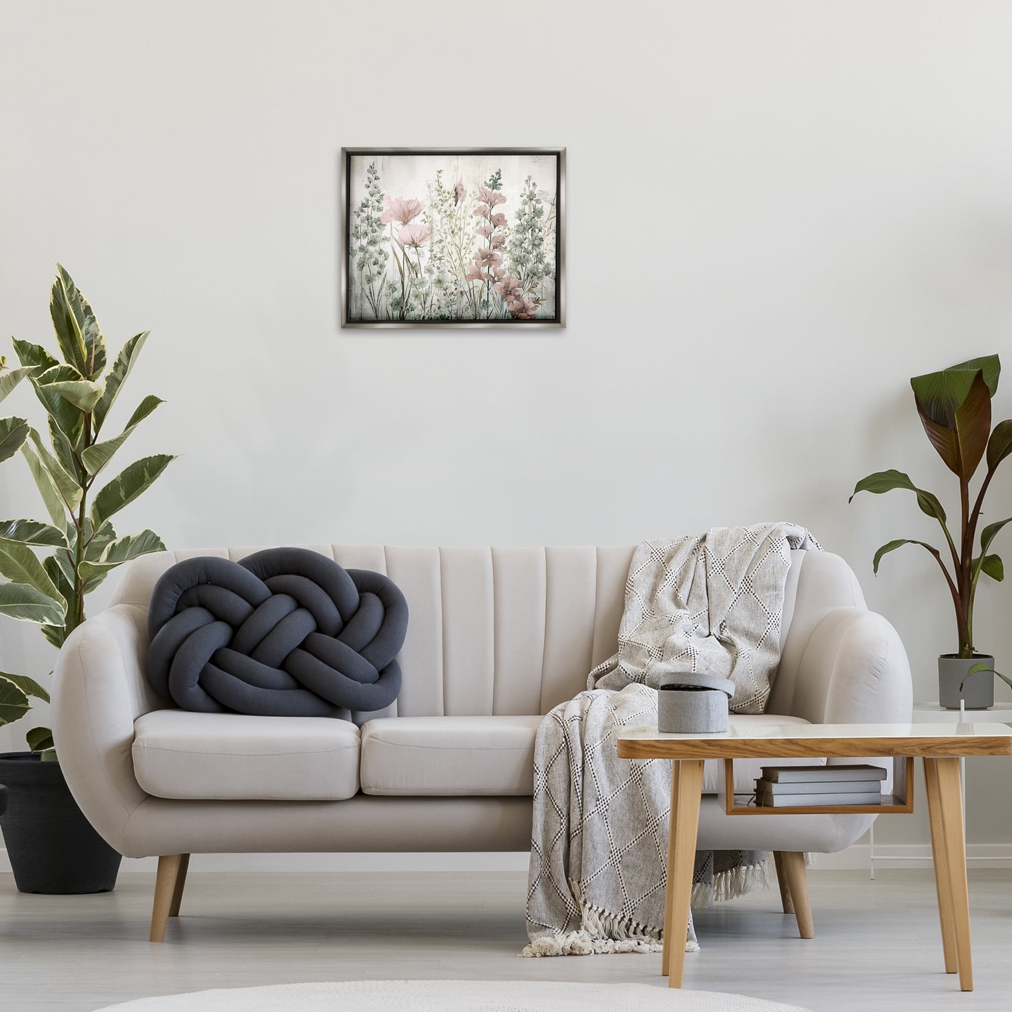 Stupell Industries Blush Wildflower Sprigs Plants & Flowers Painting Gray Floater Framed Canvas Art Print Wall Art, 21 x 17