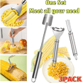 thumbnail image 4 of QOPR Corn Peeler for Corn on the Cob, Stainless Steel Corn Stripper Tool Kitchen Gadgets Set (3 Pcs), 4 of 9