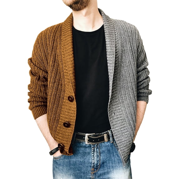 Toamir Men's Color-Block Cable Knitted Cardigan Button Down Sweater Coat for Winter