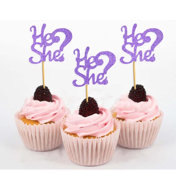 Darling Souvenir| He She? Gender Reveal Baby Shower Cupcake Toppers| Dessert Decorations - Pack Of 20