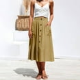 thumbnail image 4 of TTUHYWXI Midi Skirts for Womens High Elastic Waist Pleated A Line Midi Skirt Casual Button Front Flared Skirts with Pockets (Khaki, L), 4 of 4
