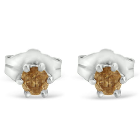 Gold Champagne Diamond Earrings - 14K White Gold 0.2 CTTW Round Cut Diamond Earrings (J-K, I2-I3)