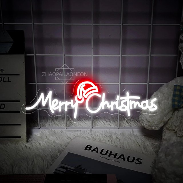 Luces LED de Feliz Navidad, letrero de neón, sombrero de Papá Noel, decoración navideña para habitación, arte de pared del dormitorio, luz nocturna de Navidad, luz de neón, regalos para niños