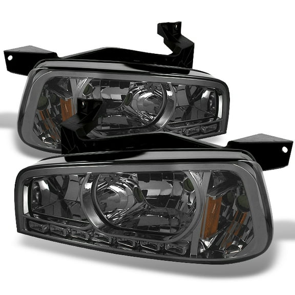 AKKON - For 06-10 Dodge Charger Smoke 1 Piece DRL LED Headlights w/Corner Turn Signal Lamps Left Right Pair