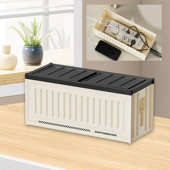 Caja de gestión de cables de escritorio, organizador de regletas de enchufes de gran capacidad, caja protectora para cables de TV y ordenador, de