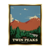 Stupell Industries Visit Twin Peaks Mountain Landscape Graphic Art Metallic Gold Floating Framed Canvas Print Wall Art, Design by Matheus Lopes Castro