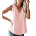 thumbnail image 1 of Camiseta sin mangas con ribete de encaje, Color puro, cuello en V, sin mangas, elegante, holgado, informal, chaleco de mujer para citas, 1 of 7
