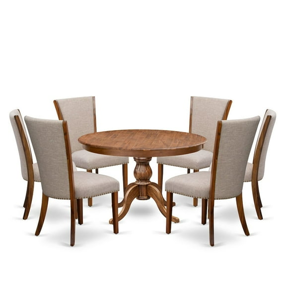 Luxe by East West Furniture 7 Piece Dining Set For 6 Contains 48" Round Table In Light Tan Color