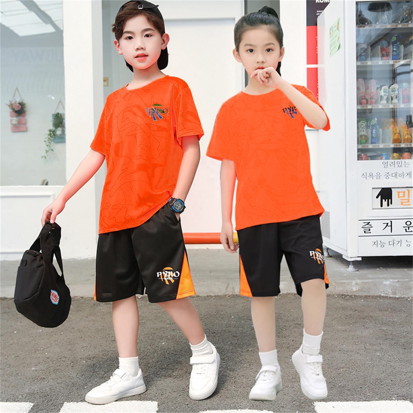 Boys Outfit Sets Summer Quick Drying Sports Set Wicks Sweat Short Sleeved Shorts Two Piece Basketball Suit With Pocket Fall Clothes Sets 14-15 Years