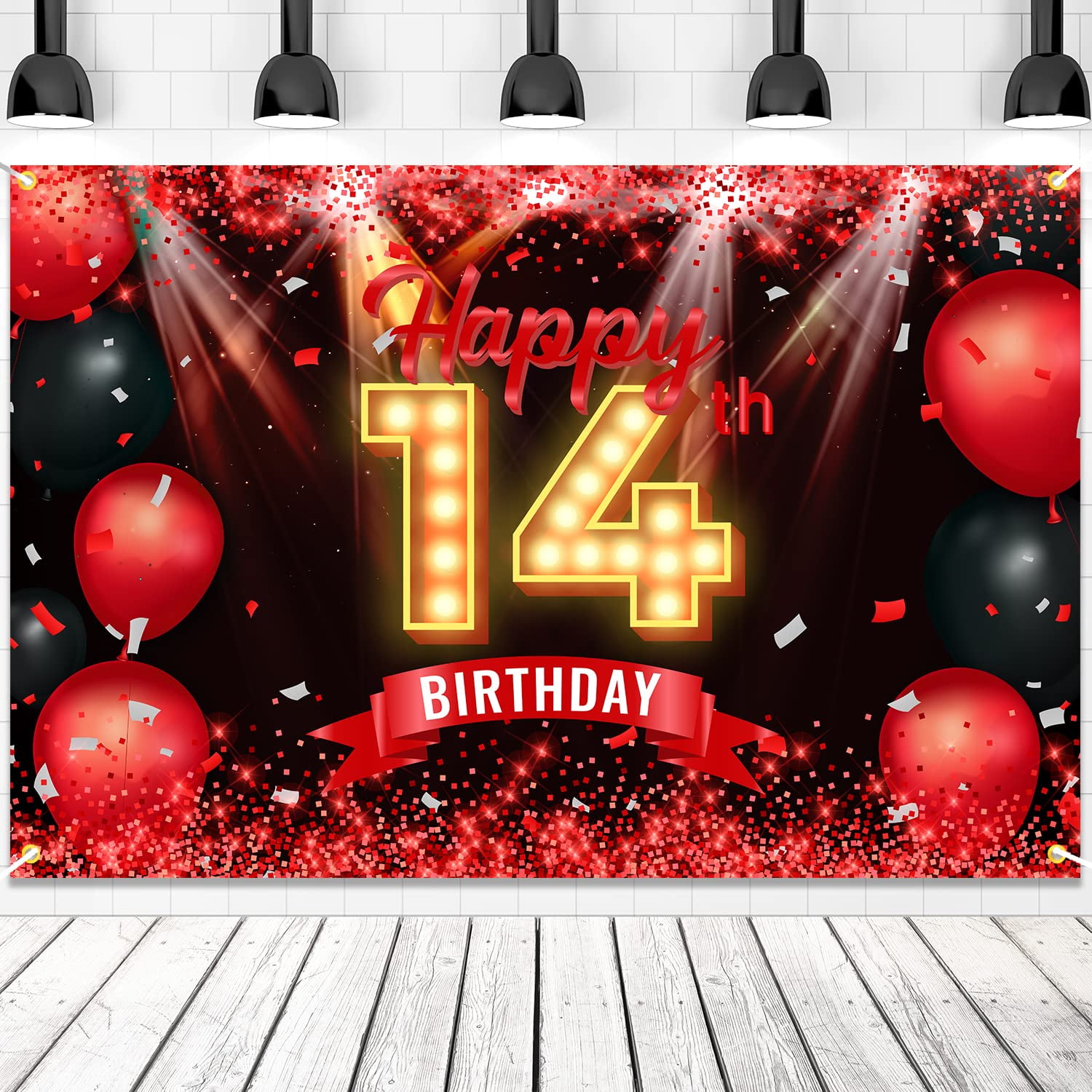 Happy 14th Birthday Banner Backdrop Red and Black 14 Years Old Background  Bday Decorations for Girls Boys Photography Party Supplies Glitter -  