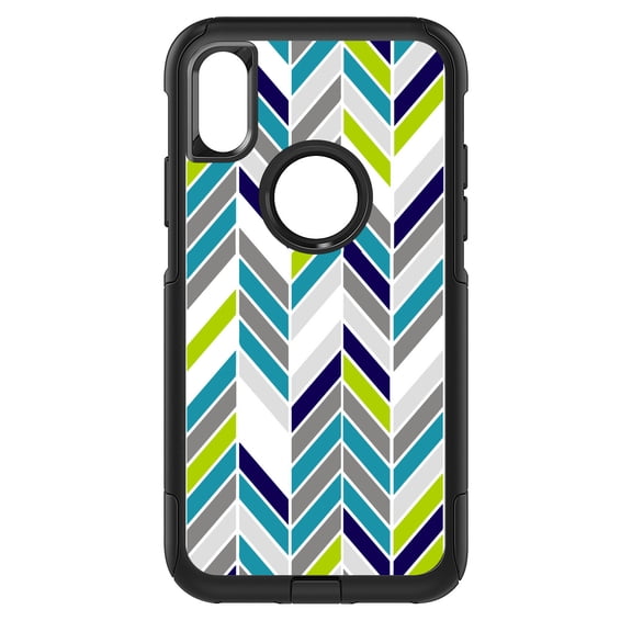 DistinctInk Custom SKIN / DECAL compatible with OtterBox Commuter for iPhone XS MAX (6.5" Screen) - Teal Navy Grey Herringbone