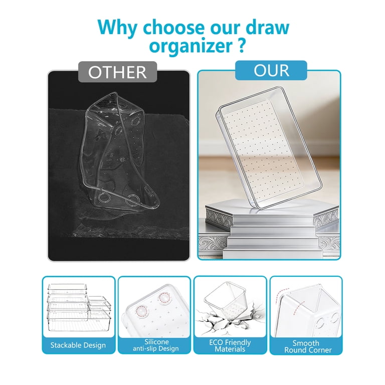 Asnews 60-Piece Clear Plastic Drawer Organizer Set, 4 Sizes photo 4