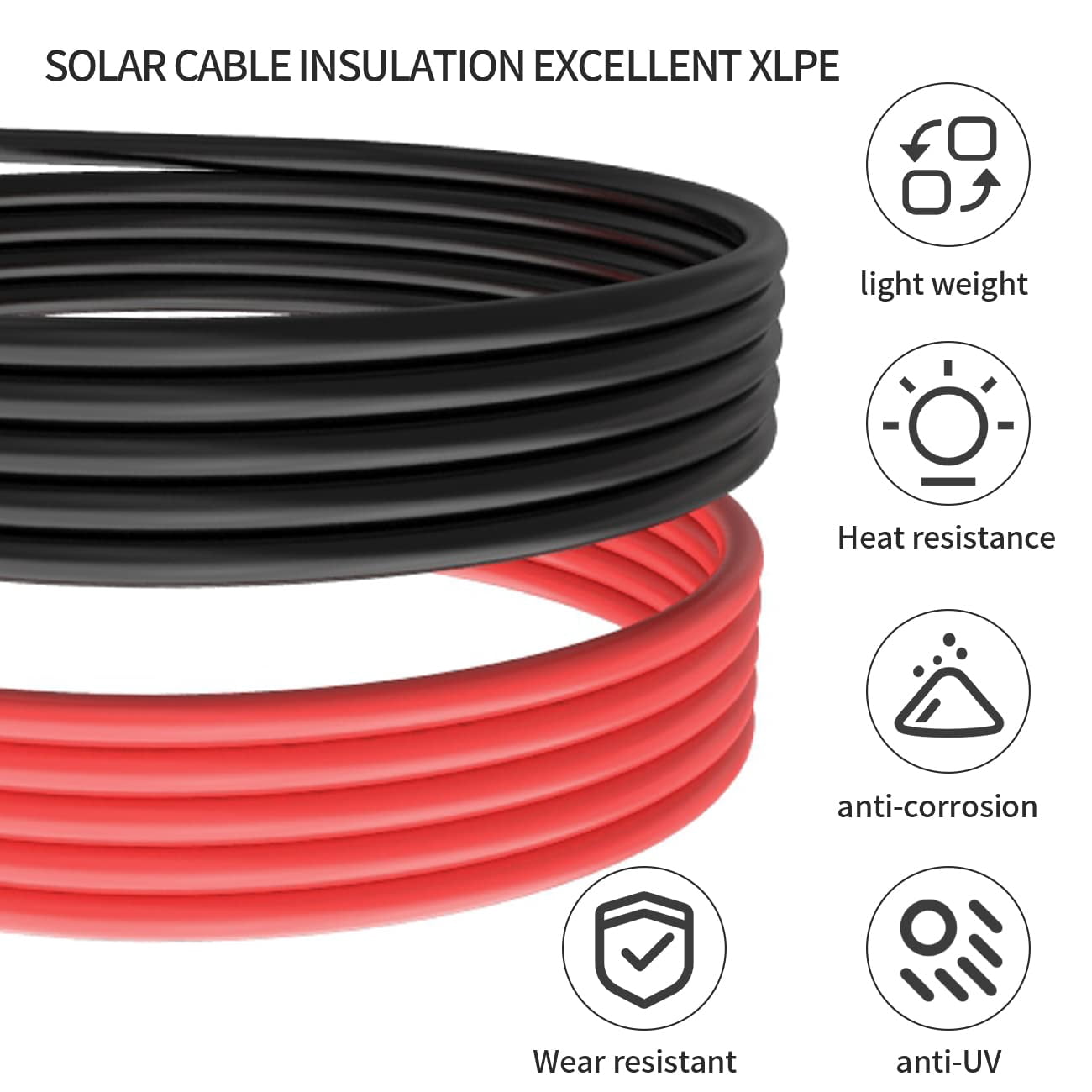 JJEAN-Solar Panel Extension Cable - TUV Listed 1Pair 10AWG 6FT Solar Extension Cable Black ＆ Red, PV Cable Wire with Male/Female Connectors