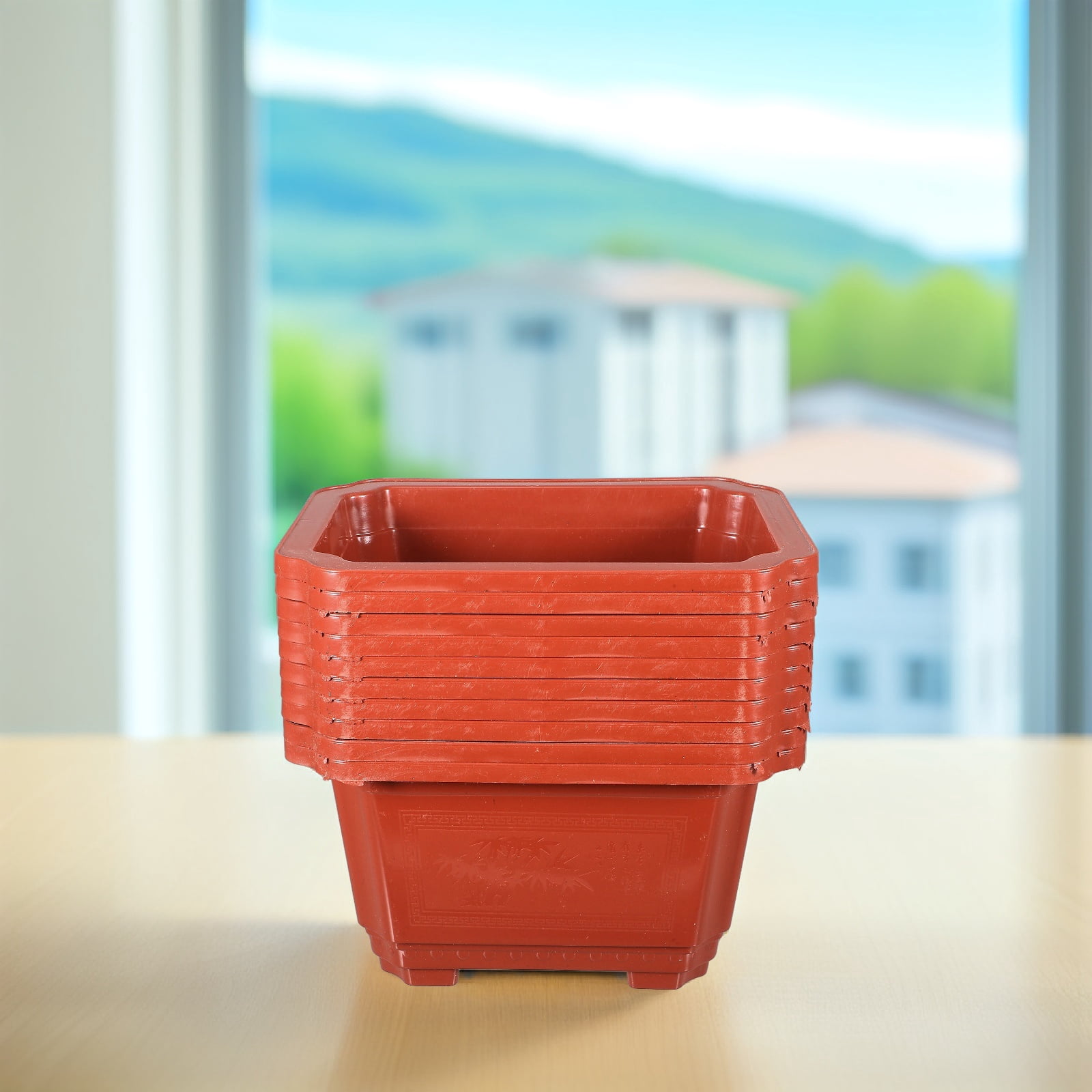 QIFULL 10Pcs Dark Red Plastic Flower Pots for Indoor Gardening Durable Bonsai Planters for Small Plants