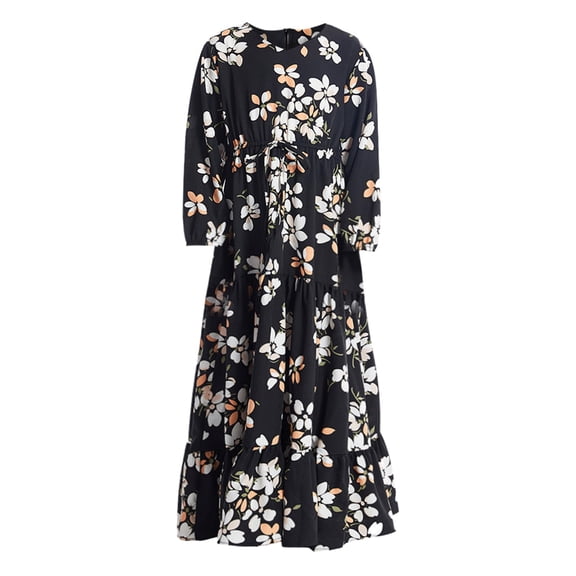 Otqutp Girls Long Sleeve 𝗙loral Layer Dress 𝗦mocked Waist Full Length Holiday Vacation Swing Dresses Casual Holiday Clothes