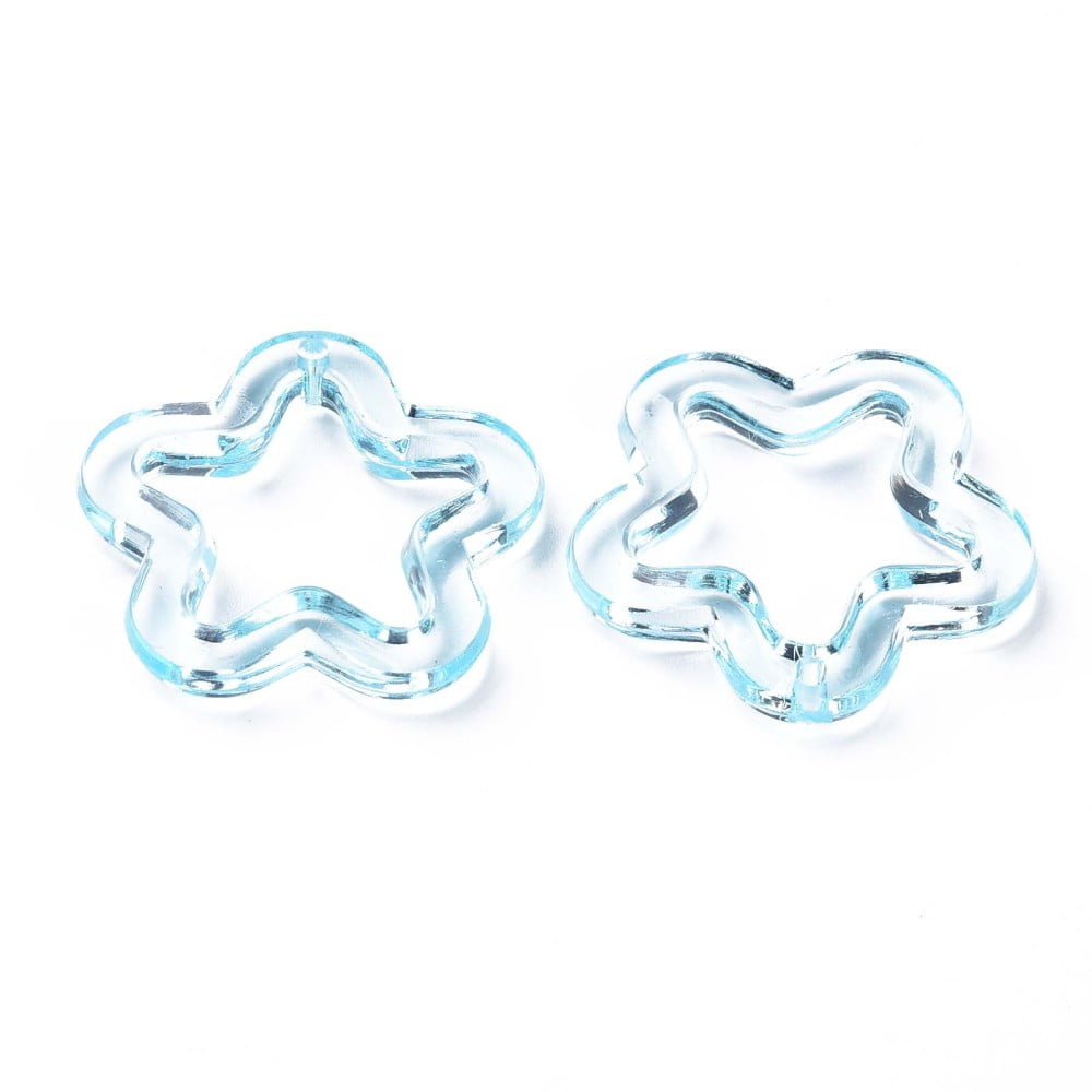 500 g Transparent Acrylic Beads Flower Cyan 30x30.5x5mm Hole: 1.8mm 340pcs/500g