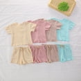 thumbnail image 2 of Utoimkio Toddler Baby Girls Summer Outfits Short Sleeve Cute Striped T-Shirt Tops & Drawstring Shorts Sets 2Pcs Cute Baby Summer Clothes, 2 of 5