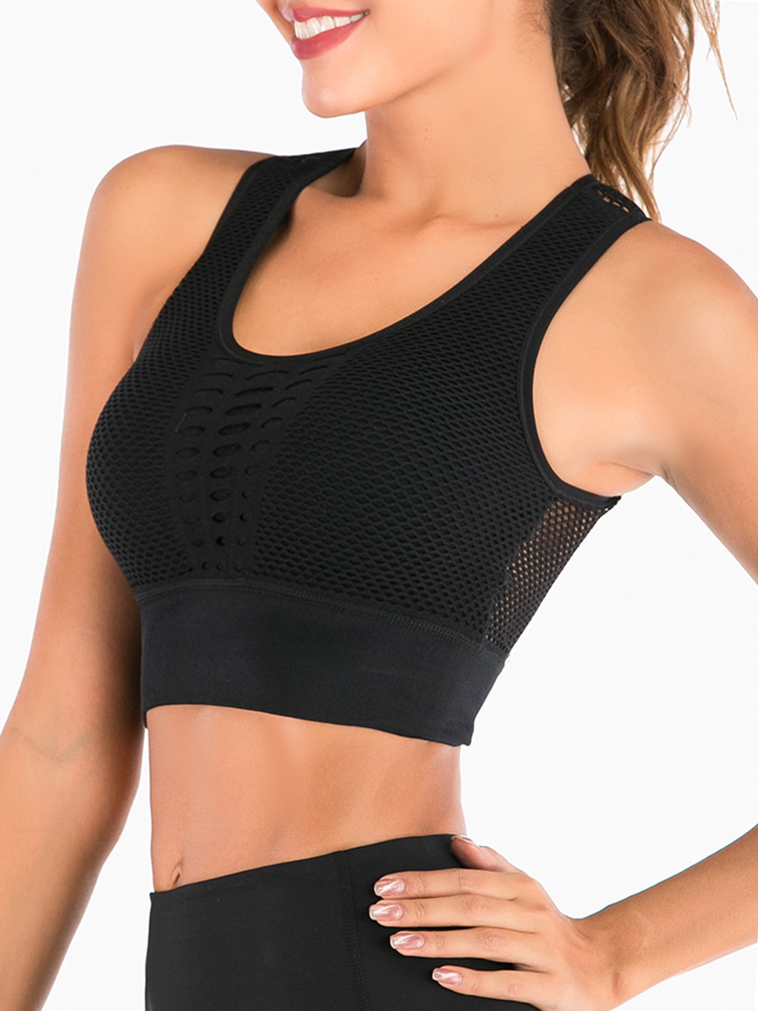 2 pcs/3 pcs Soft Sports Bra High Impact Yoga Bra Mesh Openwork Workout