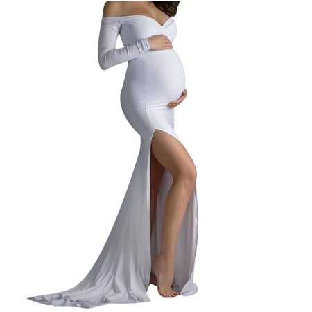 

Shoulders Long V-Neck Props Maternity Dress Pregnants Off Women Photography Maternity dress Lavender Maternity Dress
