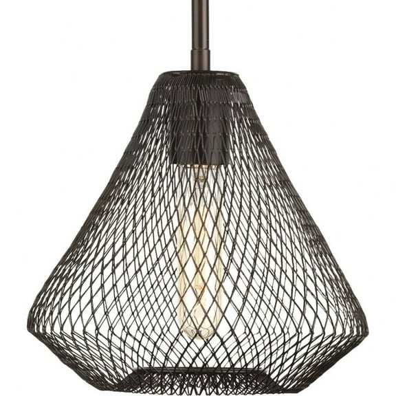 Progress Lighting Mesh 1-Light Mini Pendant, Antique Bronze, Open Cage Frame, Ideal for Clusters or Groups, Canopy Included