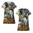 thumbnail image 5 of Salouo Sunflower Field Spotted Dog Print Short Sleeve Sleepshirt for Womens Comfy Nightgown Scoopneck Cute Nightdress Ruffle -X-Large, 5 of 7