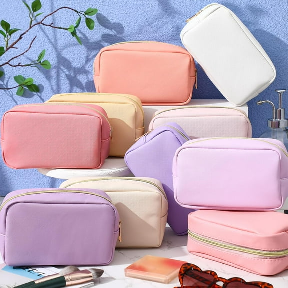 10 Pcs Preppy Makeup Bag Bulk Cosmetic Bag Bridesmaid Gift Wedding Day Bachelorette Party Favor Toiletry Pouch PU Leather Skincare Pouch for Women (Pink and )