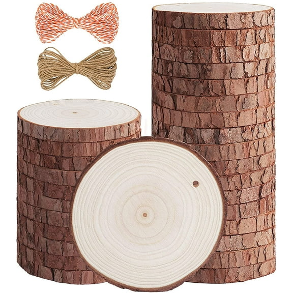 Natural Wood Slices - 50 Pcs 3.1-3.5 inches Craft Unfinished Wood kit Predrilled with Hole Wooden Circles for Arts Wood Slices Christmas Ornaments DIY Crafts