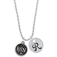 thumbnail image 1 of Delight Jewelry Silvertone Nurse Caduceus Seal - BSN Silvertone Script Initial Disc - R - Charm Necklace, 20"+3", 1 of 4