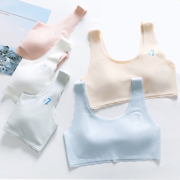5 Pack Girls Bras Silky Seamless Bra Cute Printed Padded Sports Bra Comfort Summer Cooling Bralette, Multi-Pack, XL