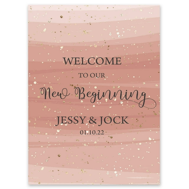 Darling Souvenir MADE WITH LOVE Personalized Welcome Sign/ Banner, Welcome To Our New Beginning Custom Brush Stroke Wedding, Engagement Party Sign - 18x12