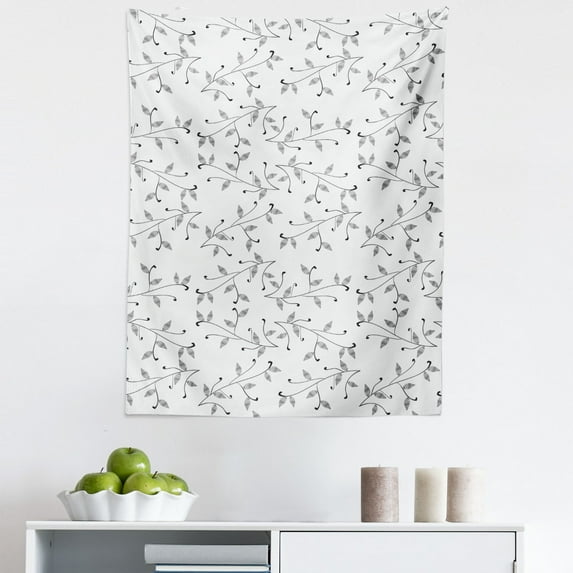 Leaf Tapestry, Monochrome Minimalist Simple Leaf Pattern with Branch Eco Plants Modern Style, Fabric Wall Hanging Decor for Bedroom Living Room Dorm, 5 Sizes, Grey White, by Ambesonne