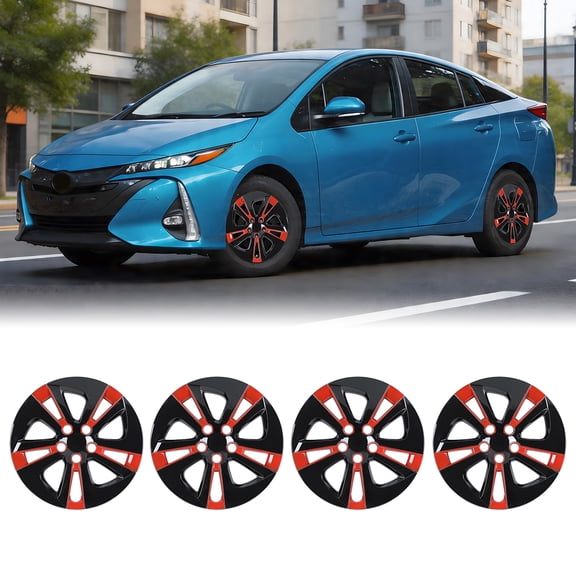 4Pcs 15inch Wheel Rim Cover Hubcaps Compatible with Toyota Prius/Prime 2016-2022 & Corolla Hybrid 2020-2024,Snap on Hub Cap,Black Lacquer & Red Lacquer