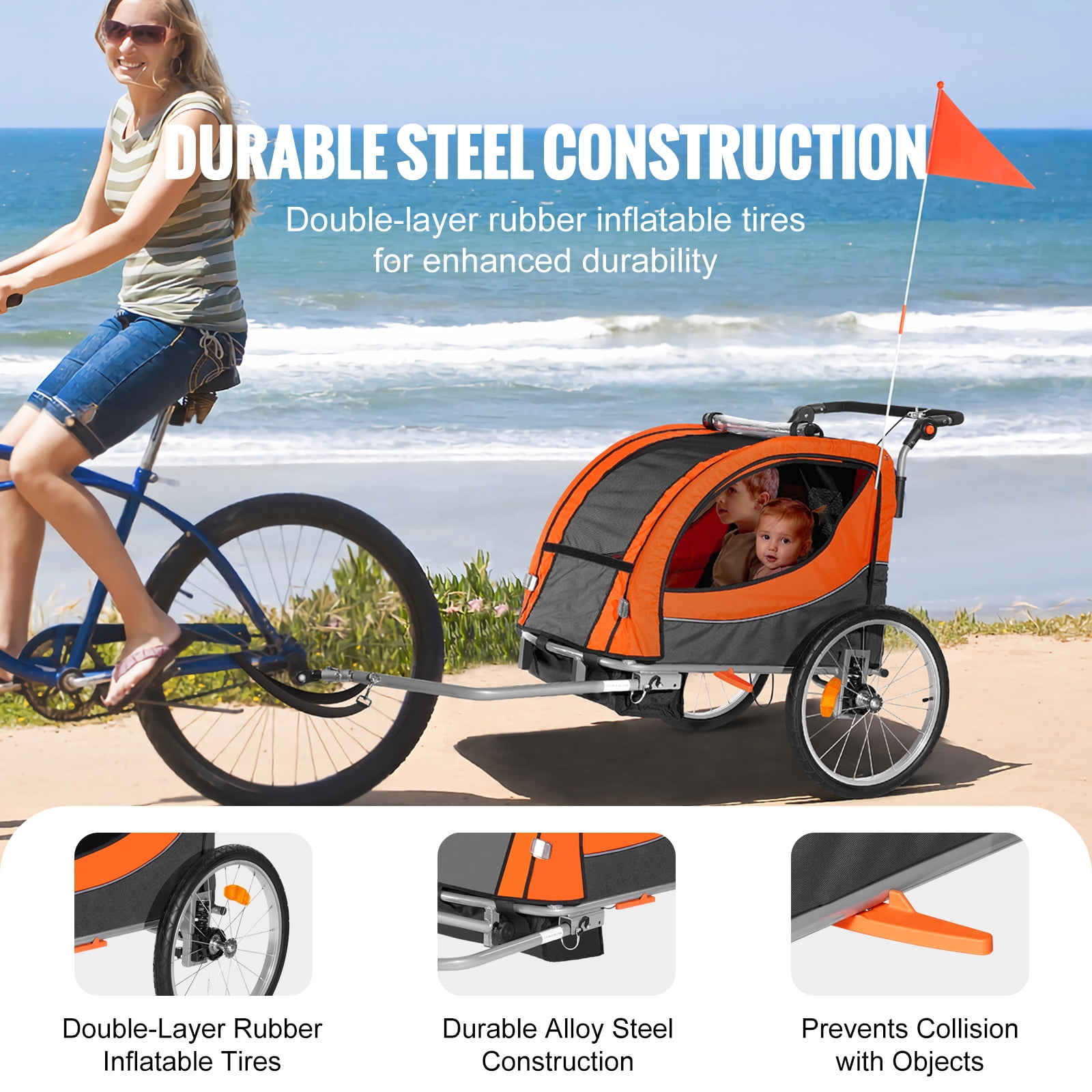 Free Shipping SKYSHALO 2 Seater Child Bike Trailer 100 lbs Foldable Stroller Double Kids Folding Walmart