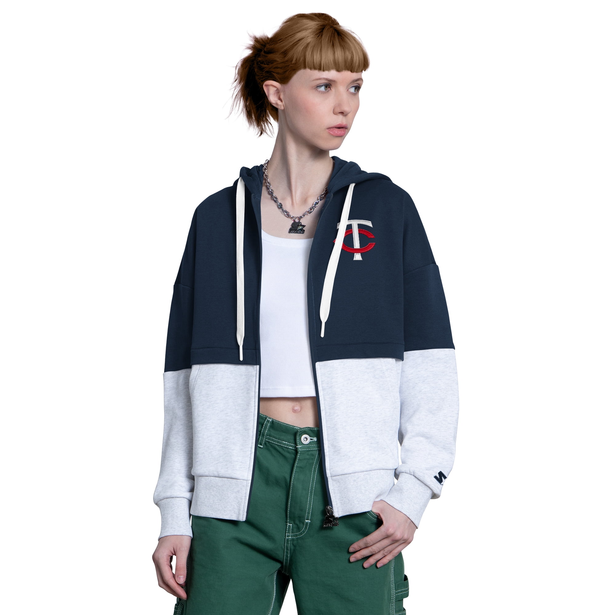 Women's Starter Navy/Heather Gray Minnesota Twins Wishbone Full-Zip Hoodie