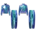 thumbnail image 2 of iiniim Boys Girls Hip Hop Modern Dance Outfit Shiny Metallic Long Sleeve Jacket and Pants Set Tracksuit Blue 10, 2 of 7