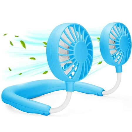 

Morttic Portable Hanging Neck Sports Fan: Battery Operated Rechargeable Fans - Hand Free Wireless Hanging Neckband Cooling Device For Men and Women - USB Wearable Ventilator For Travel Sports Blue