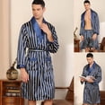 thumbnail image 2 of Birdeem Men Solid Casual Long Sleeves Lace-Up Check Home Pocket Long Pajama Robe Shorts, 2 of 12