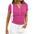 thumbnail image 5 of Qwertyu Women's 2026 Fall Summer Short Sleeve Tops Ribbed Henley Button Slim Fit Basic Casual T Shirts Blouse Clothing Hot Pink L, 5 of 7