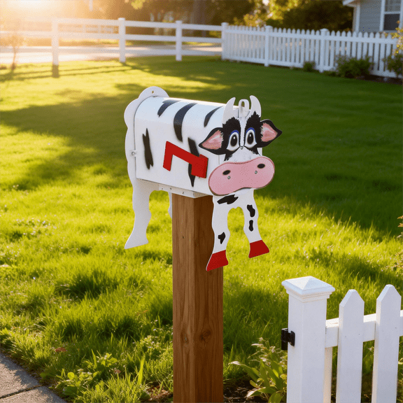 Sculptures & Statues Garden Art Unique Cow Mailbox Garden Decoration for Outdoors Playful Animal Figure with Personality