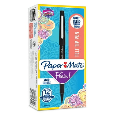Paper Mate Flair Felt Tip Pens, Medium Point (0.7mm), Black, 12 Count