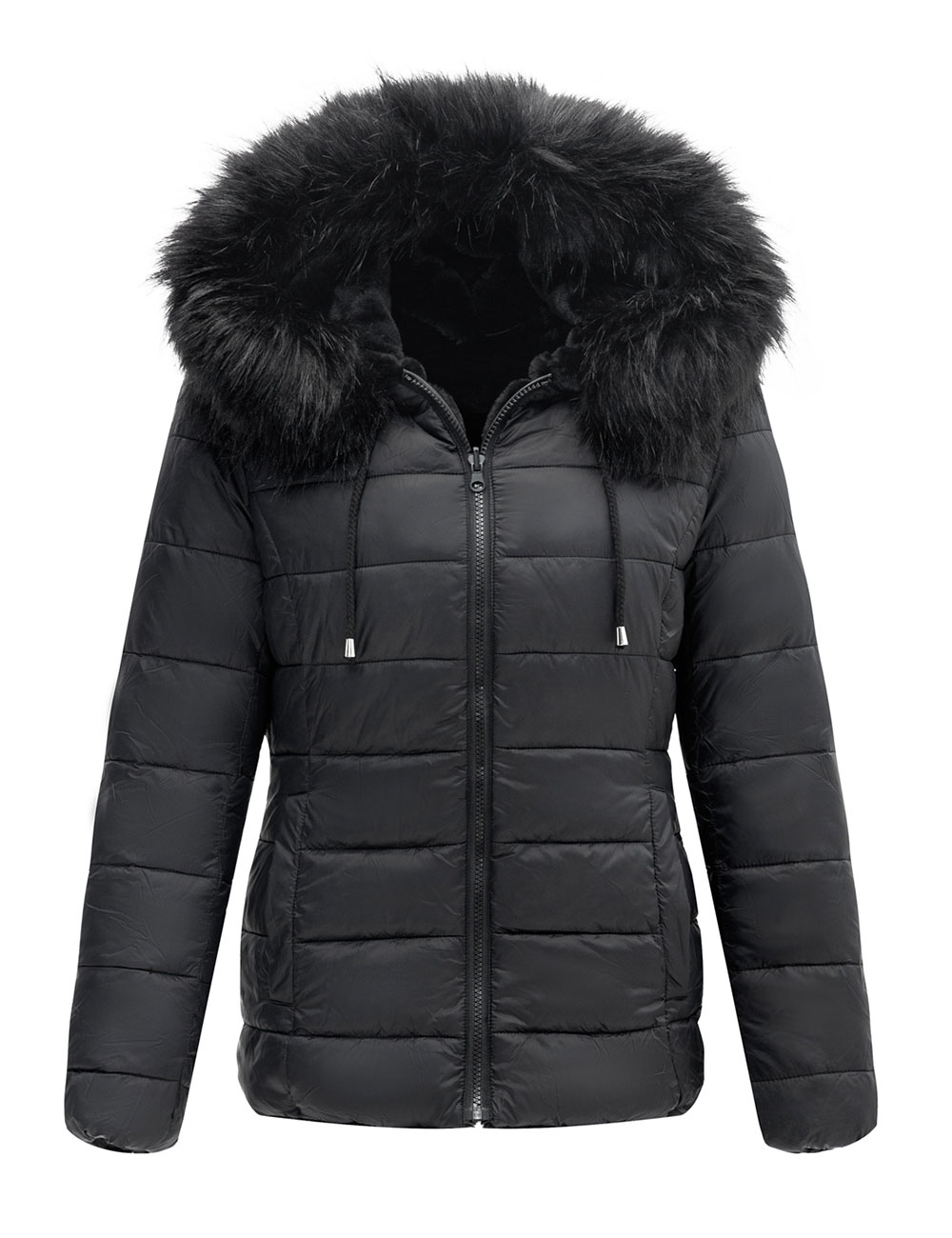 Giolshon Women's Double Sided Puffer Coats Faux Fur Jacket with Fur Collar Fall and Winter - image 2 of 6