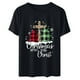 thumbnail image 4 of Puntoco Camiseta de cuello redondo para mujer Camiseta con estampado de árbol de Navidad de celosía Camiseta de manga corta tops Puntoco Puntoco-9165, 4 of 8