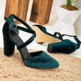 thumbnail image 2 of Sina - Tacones altos con tiras cruzadas altos con tiras cruzadas de terciopelo verde esmeralda esmeralda 22.5 CM, 2 of 6