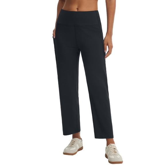 baleaf Womens 25" Yoga Pants Wide Leg Ankle Dress Pant with Pockets High Waist Petite Stretchy Casual Travel Black L