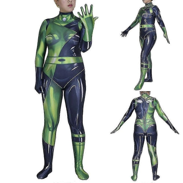 Kim Possible Shego Cosplay Costume Jumpsuit Bodysuit Super Villain Halloween Party Dress Up For Adults Women