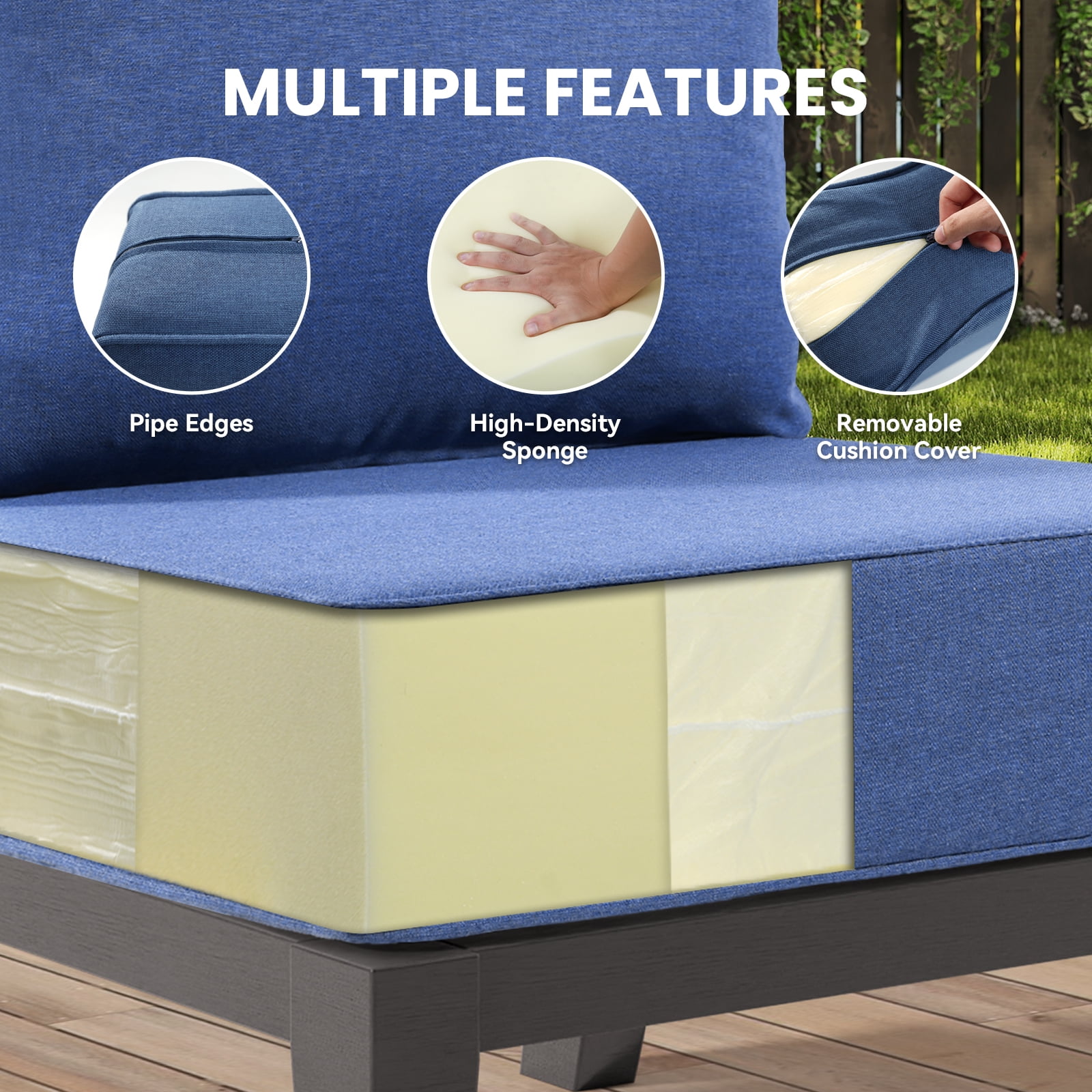 Gymojoy Outdoor Wicker Furniture Cushion Set, 24 x 24 x 6 Thicken Deep Seat Patio Chair Cushions, Navy Blue, 1 Set