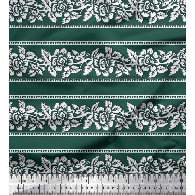 Soimoi Modal Satin Fabric Leaves & Floral Block Print Fabric by Yard 42 Inch Wide
