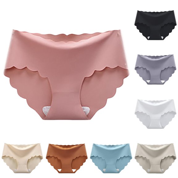 VBEWZET Womens Invisible Mid‑Rise Triangle Underwear, Soft Ice‑Silk Scalloped‑Edge Cotton‑Crotch Panties Pink L